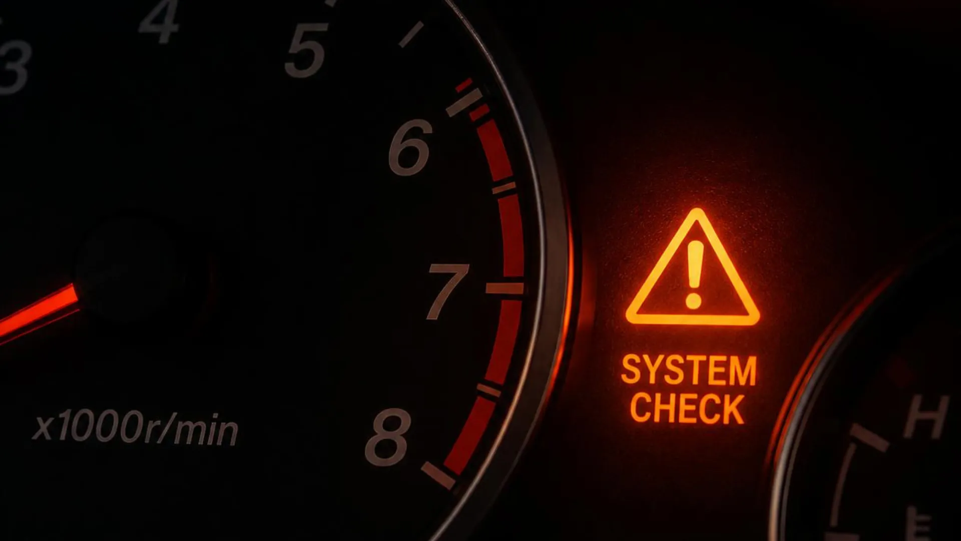 Primo piano del cruscotto di un'auto di notte con una spia luminosa accesa, simbolo dell'ansia intesa come segnale di avvertimento evolutivo